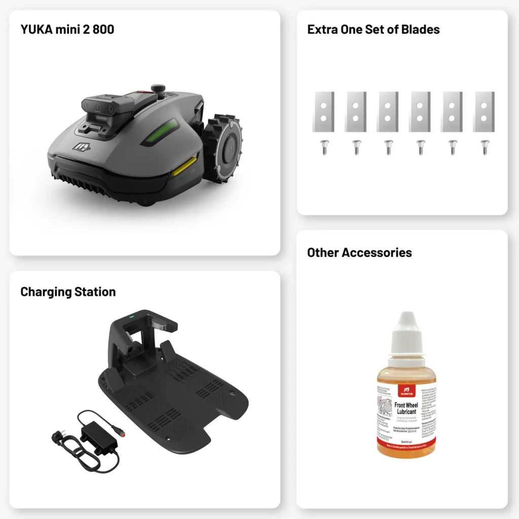 YUKA mini 2 800 robotfűnyíró Ajándék Garázs